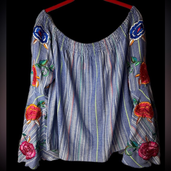 Flont Embroidered Off The Shoulder shirt NWT Large - Picture 1 of 7